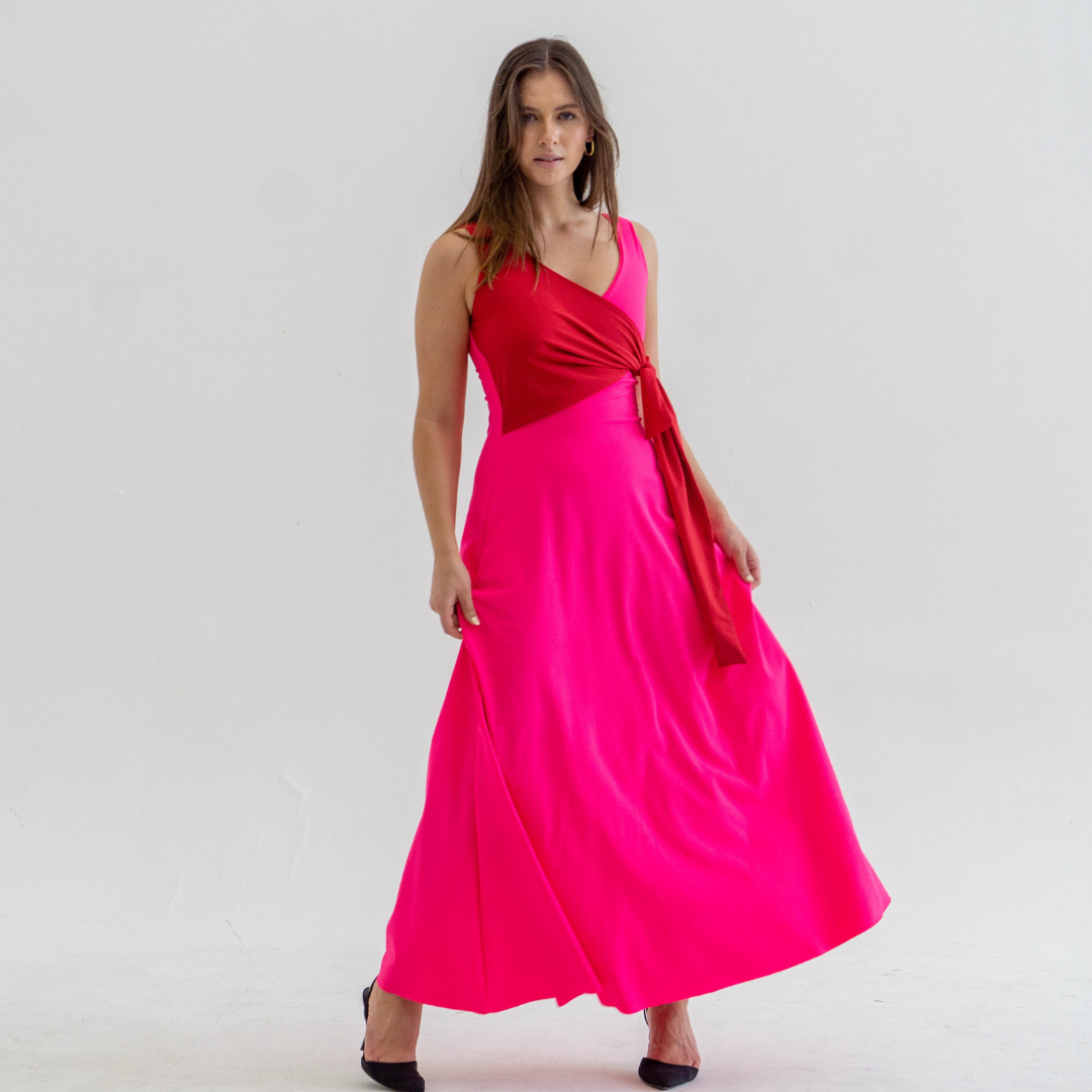 Vestido Amarra Rojo & Rosado